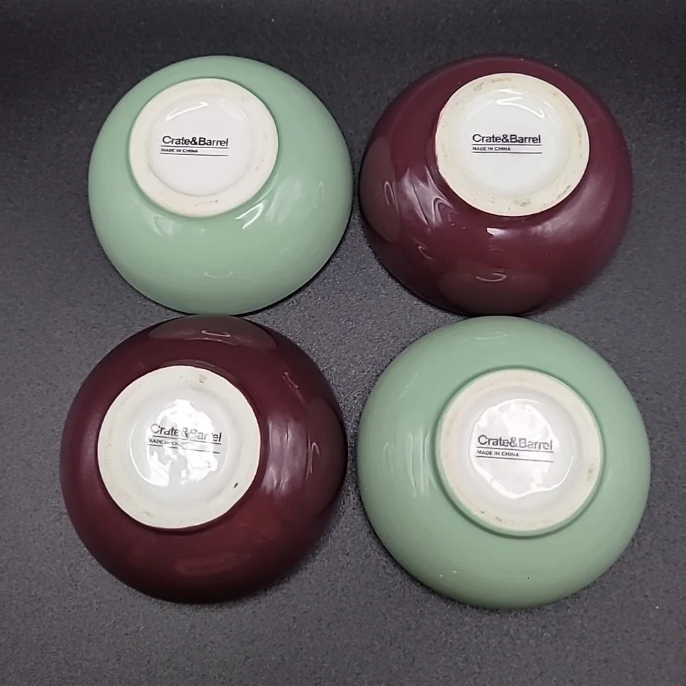 Crate & Barrel Mini Dipping Bowls Set of 4 Plum Yellow Olive Oil Dips Condiments